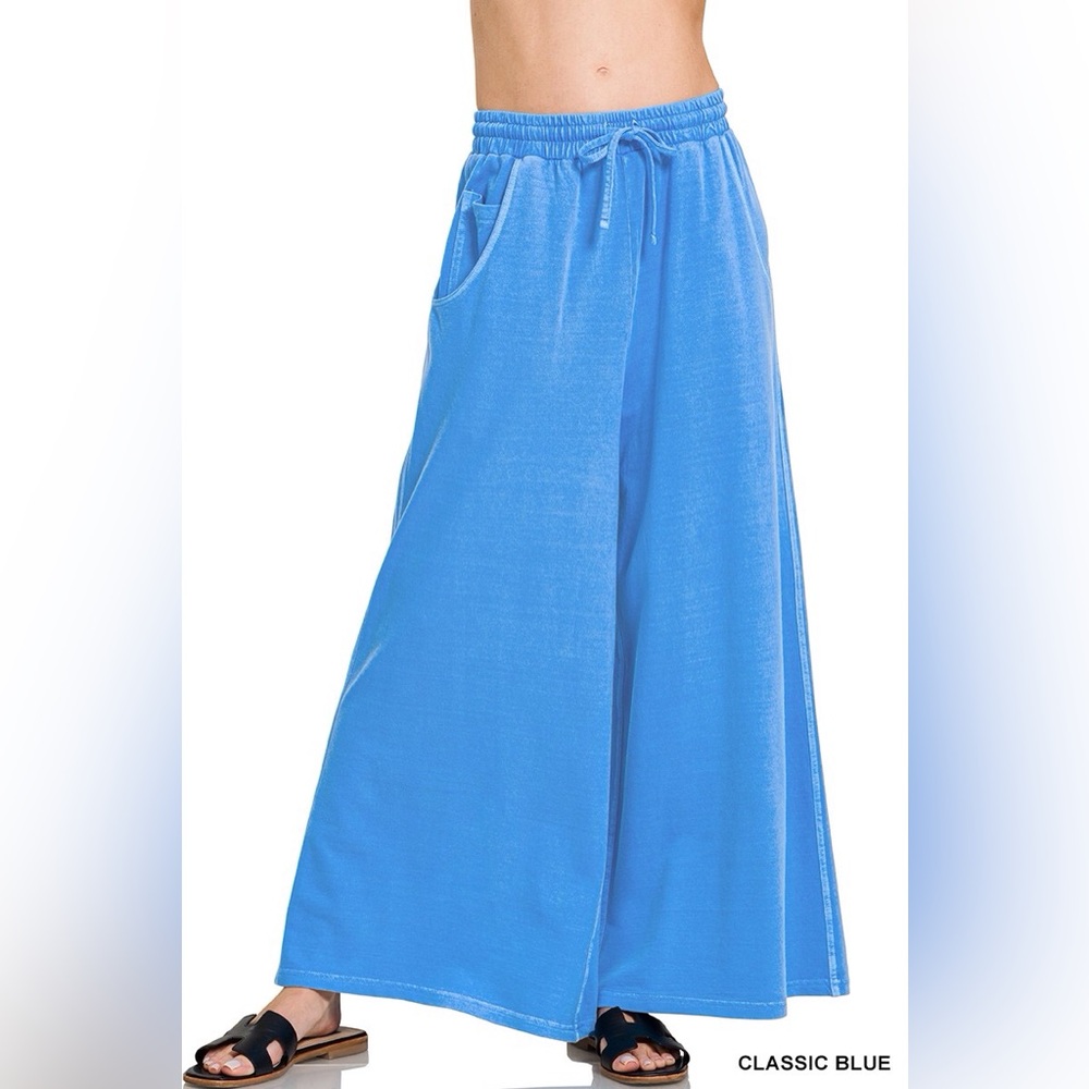 ZENANA NWT Pants Classic Blue French Terry Dye Washed Size Small - Large